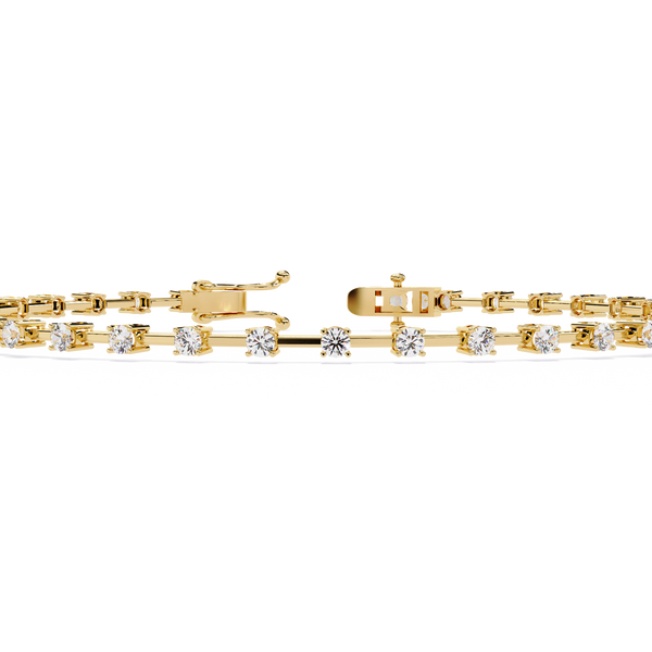 Yellow Gold Bar-Spaced Round Diamond Line Bracelet
