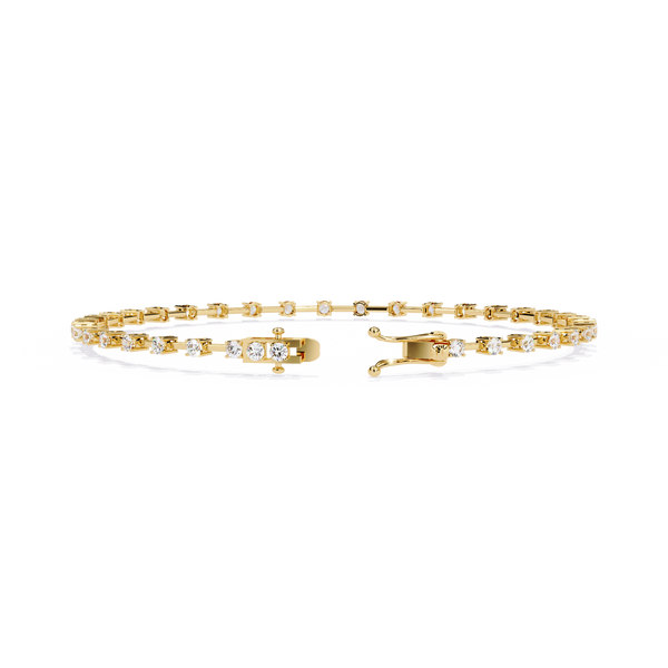 Yellow Gold Bar-Spaced Round Diamond Line Bracelet