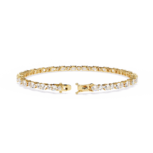 Yellow Gold Alternating Oval and Round Tennis Bracelet