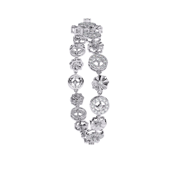White Gold Floral Medallion Diamond Link Bracelet