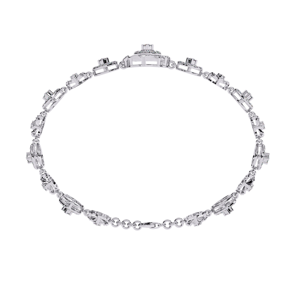 White Gold Floral Medallion Diamond Link Bracelet
