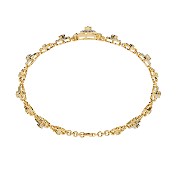 Yellow Gold Floral Medallion Diamond Link Bracelet