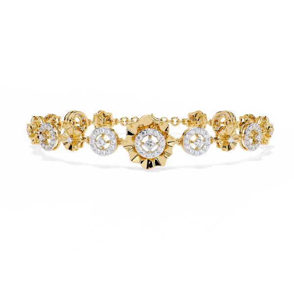 Yellow Gold Floral Medallion Diamond Link Bracelet