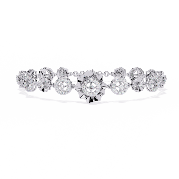 White Gold Floral Medallion Diamond Link Bracelet