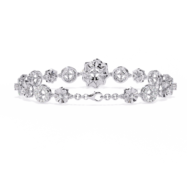 White Gold Floral Medallion Diamond Link Bracelet