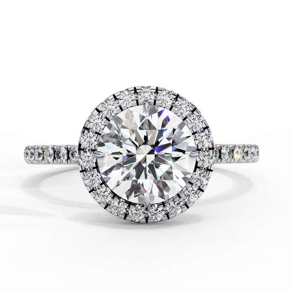 White Gold Round Diamond Halo Pavé Engagement Ring