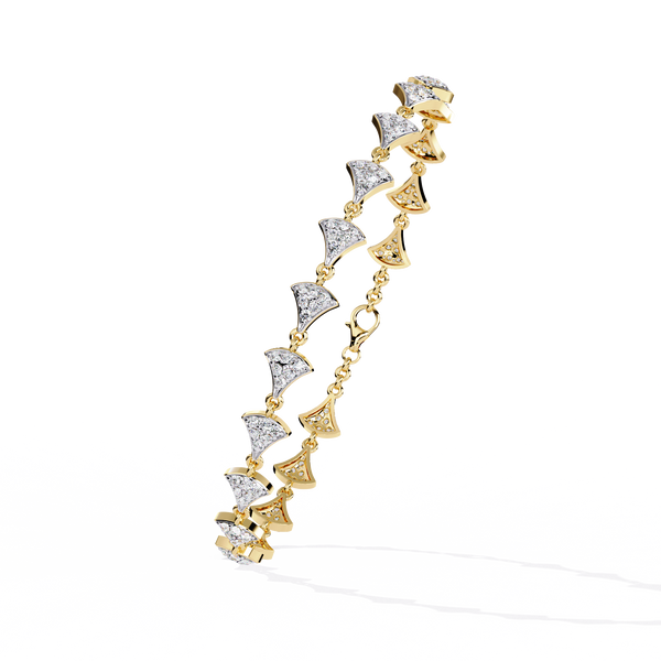 Yellow Gold Pavé Fan Mirrored Link Bracelet
