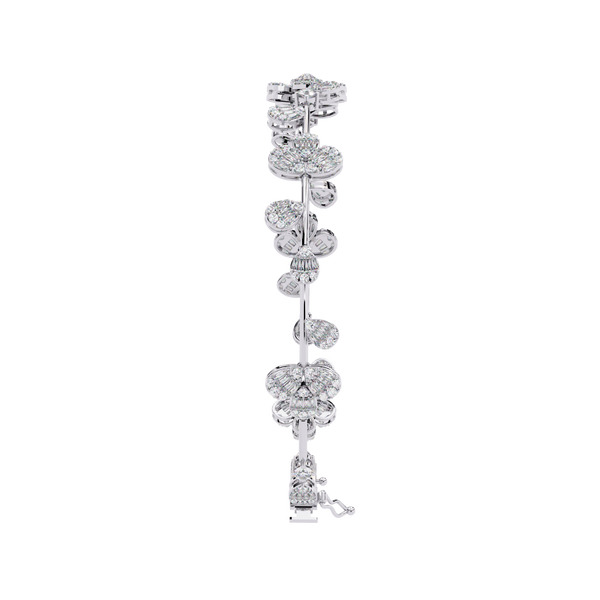 White Gold Diamond Baguette Petal Blossom Vine Bracelet