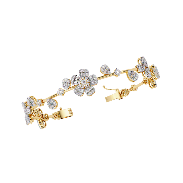 Yellow Gold Baguette Petal Flower Vine Bracelet