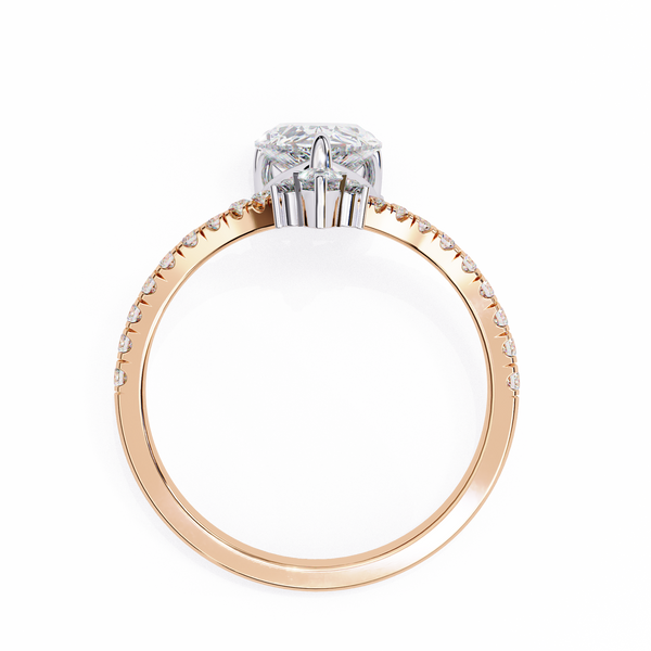 Rose Gold Pear Cut Diamond Crown Ring with Marquise Accent and Pavé Chevron Band
