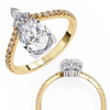 Yellow Gold Pear Cut Diamond Crown Ring with Marquise Accent