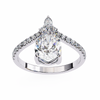White Gold Pear Cut Diamond Crown Ring with Marquise Accent and Pavé Chevron Band