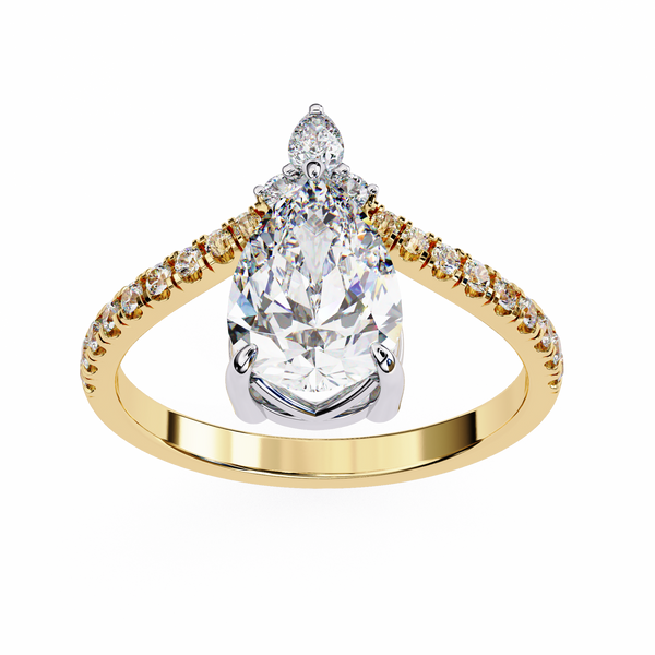 Yellow Gold Pear Cut Diamond Crown Ring with Marquise Accent