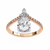 Rose Gold Pear Cut Diamond Crown Ring with Marquise Accent and Pavé Chevron Band