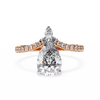 Rose Gold Pear Cut Diamond Crown Ring with Marquise Accent and Pavé Chevron Band