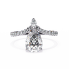 White Gold Pear Cut Diamond Crown Ring with Marquise Accent and Pavé Chevron Band