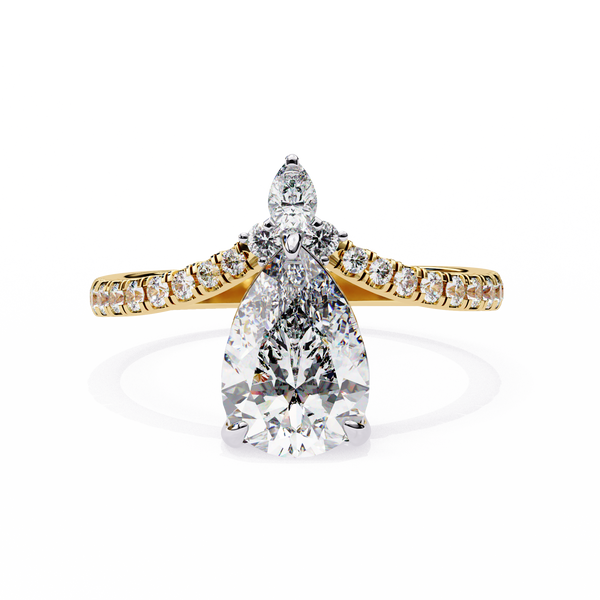 Yellow Gold Pear Cut Diamond Crown Ring with Marquise Accent