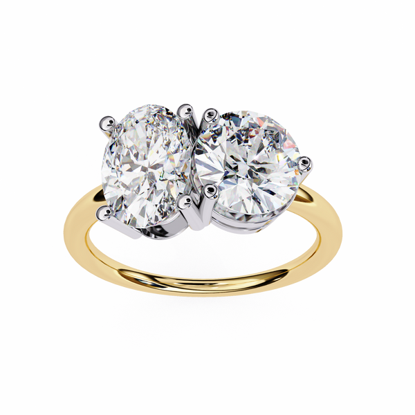 Yellow Gold Toi et Moi Oval and Round Cut Two Stone Diamond Ring