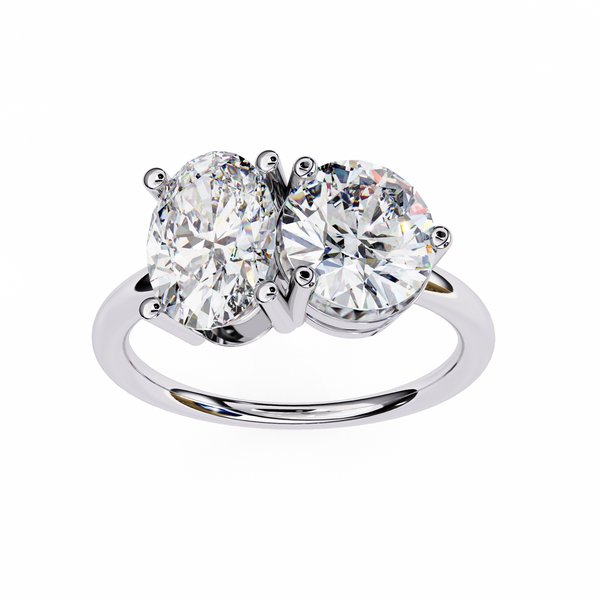 White Gold Toi et Moi Oval and Round Cut Two Stone Diamond Ring