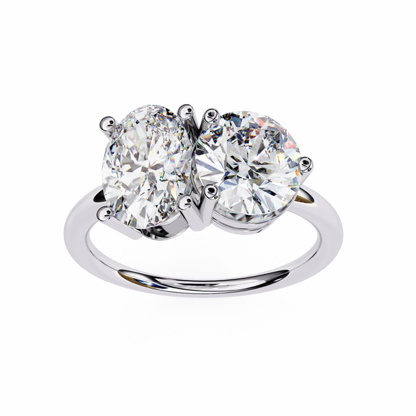 White Gold Toi et Moi Oval and Round Cut Two Stone Diamond Ring
