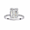 White Gold Emerald-Cut Diamond Solitaire Pavé Engagement Ring