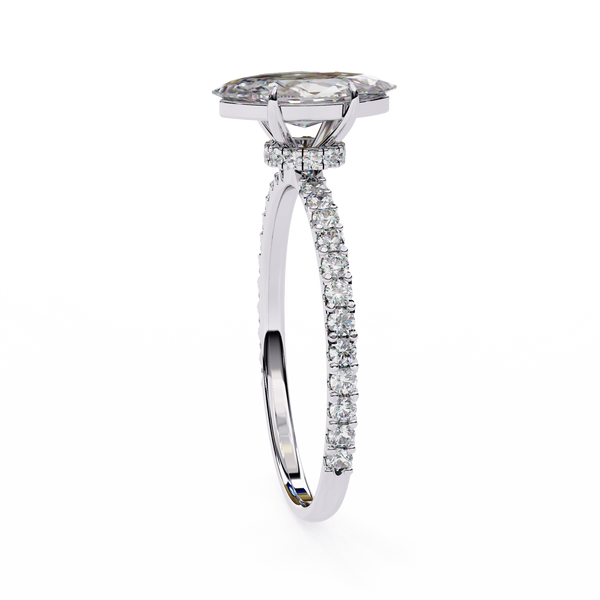 White Gold Marquise Diamond Solitaire Pavé Engagement Ring