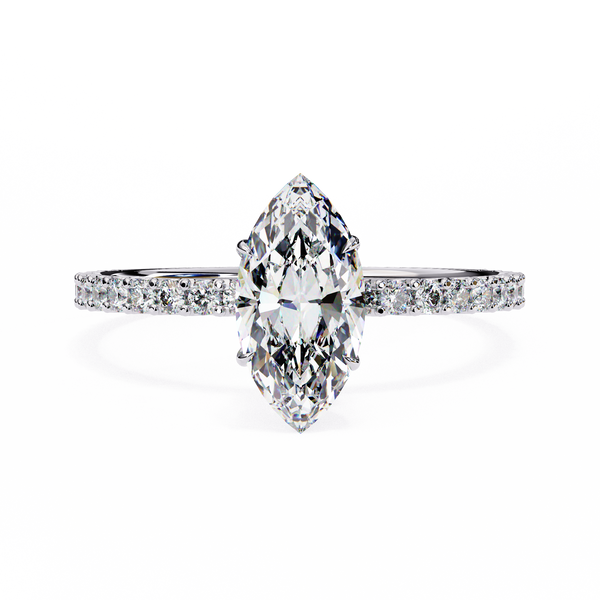 White Gold Marquise Diamond Solitaire Pavé Engagement Ring