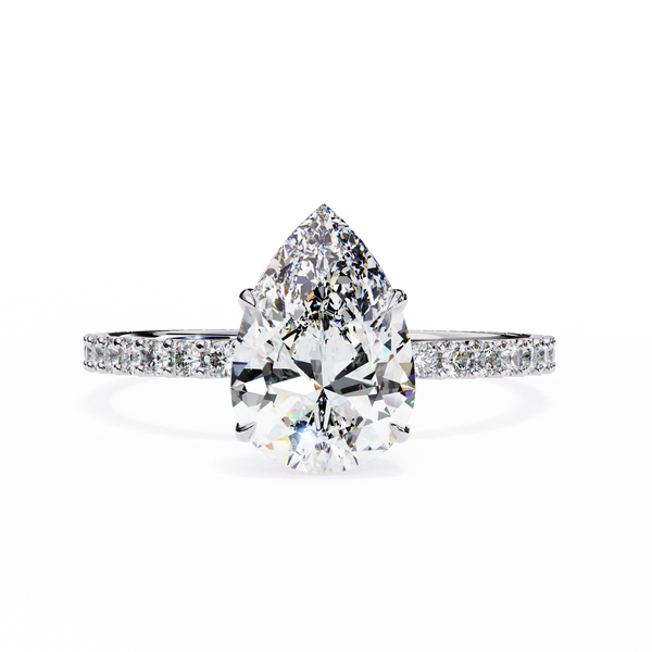 White Gold Pear Diamond Solitaire Pavé Engagement Ring