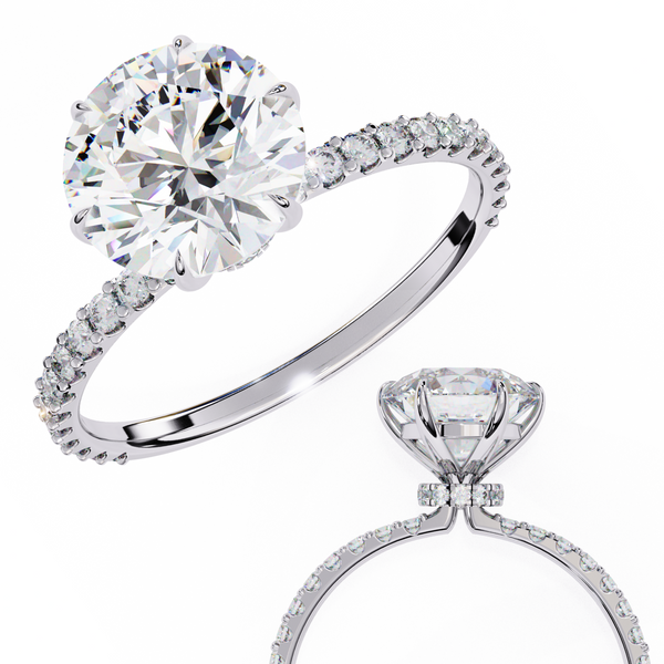 White Gold Round Diamond Solitaire Pavé Engagement Ring
