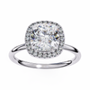 White Gold Cushion-Cut Diamond Halo Solitaire Engagement Ring