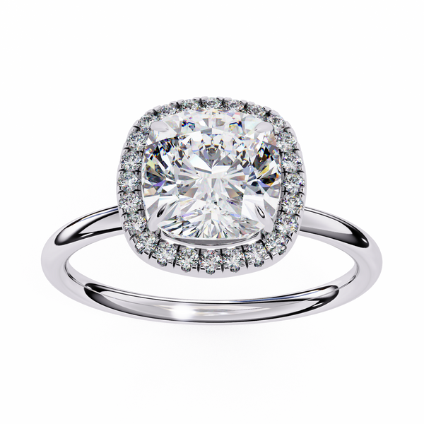 White Gold Cushion-Cut Diamond Halo Solitaire Engagement Ring