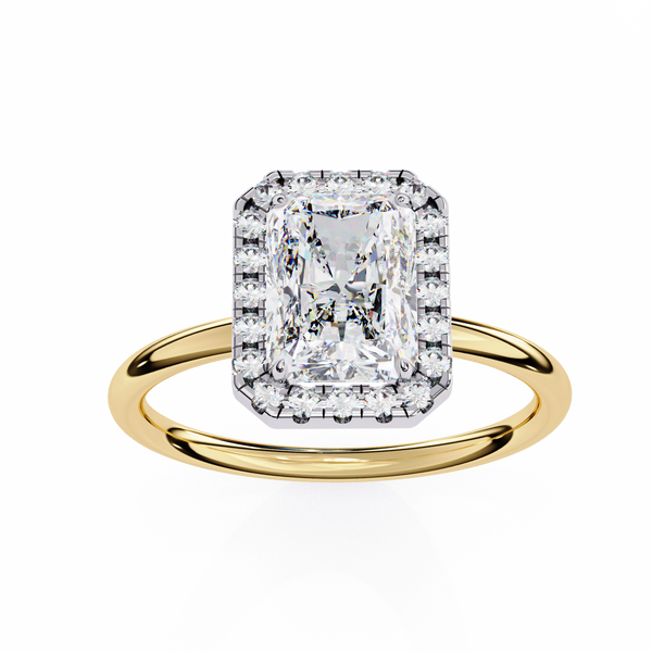 Yellow Gold Radiant Cut Halo Diamond Engagement Ring
