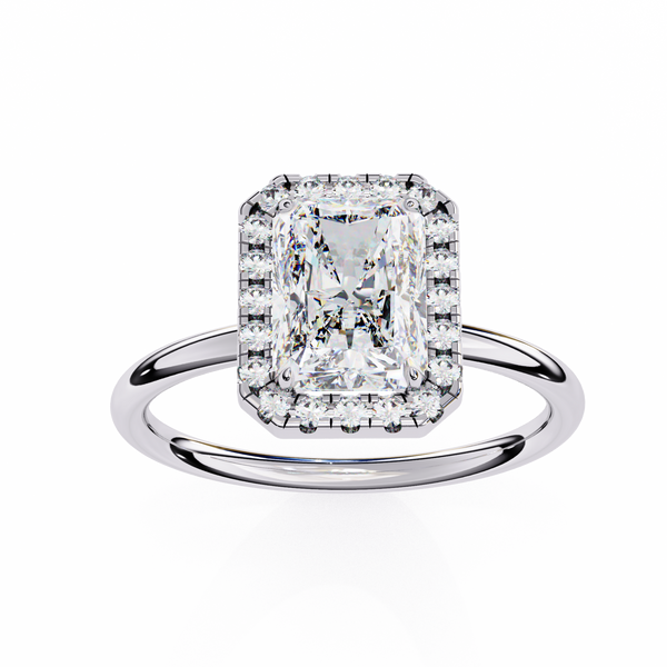 White Gold Radiant-Cut Diamond Halo Solitaire Engagement Ring