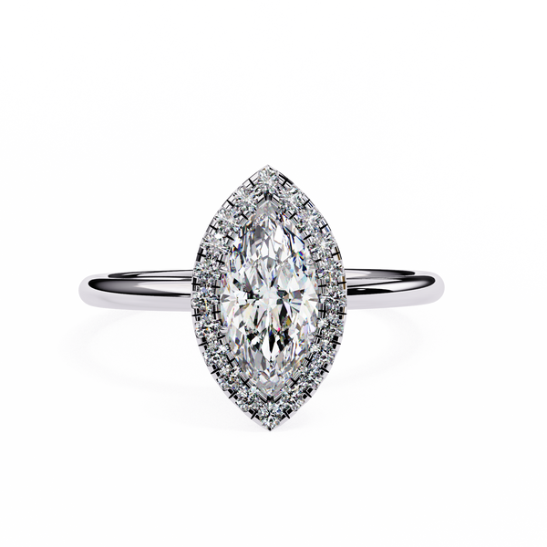 White Gold Marquise Diamond Halo Solitaire Engagement Ring