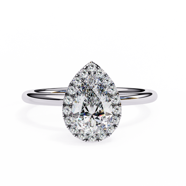 White Gold Pear Diamond Halo Solitaire Engagement Ring