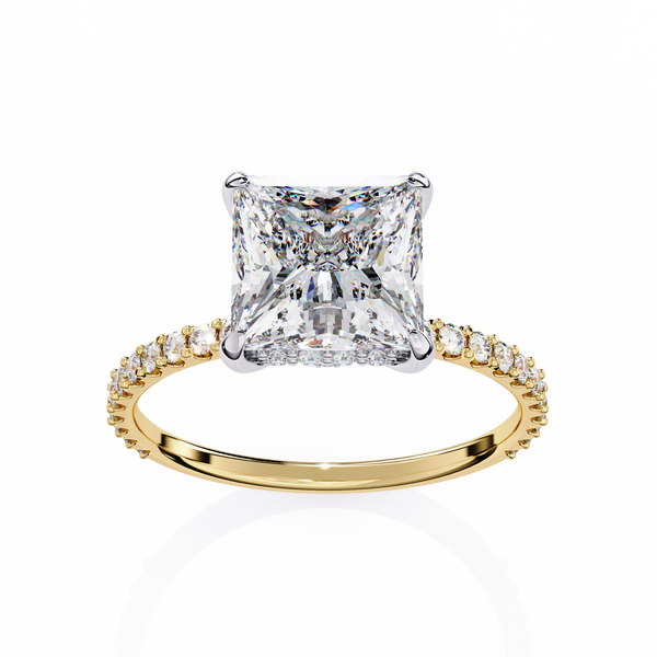 Yellow Gold Princess Cut Diamond Ring with Two-Tone Prongs