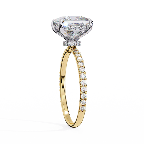 Yellow Gold Princess Cut Diamond Ring with Two-Tone Prongs