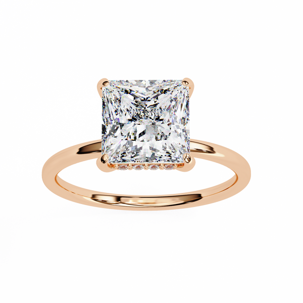 Rose Gold Princess Cut Diamond Solitaire Ring with Hidden Halo