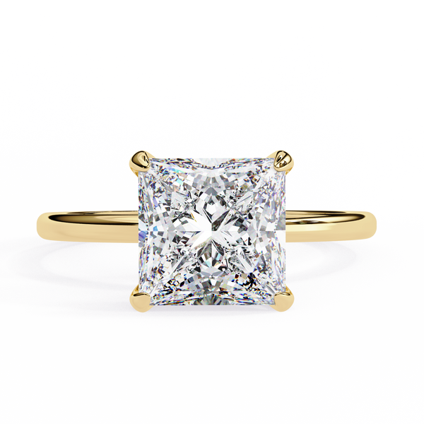 Yellow Gold Princess Cut Diamond Solitaire Ring with Hidden Halo