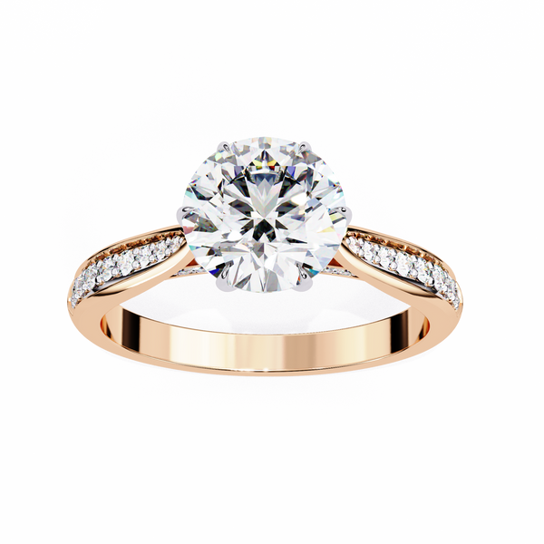 Rose Gold Round Brilliant Diamond Ring with Channel Pavé Shoulders