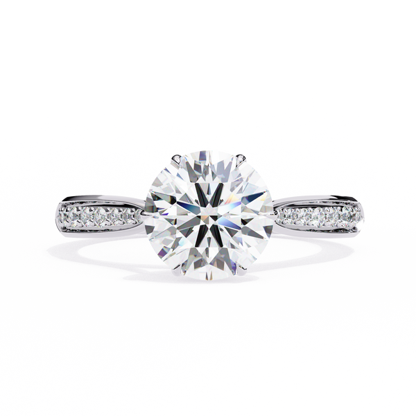 White Gold Round Brilliant Diamond Ring with Channel Pavé Shoulders