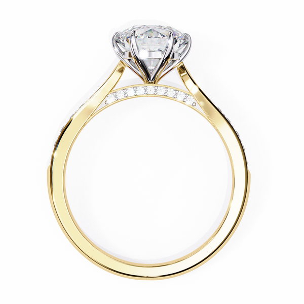 Yellow Gold Round Brilliant Diamond Ring with Channel Pavé Shoulders