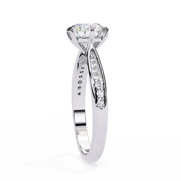 White Gold Round Brilliant Diamond Ring with Channel Pavé Shoulders