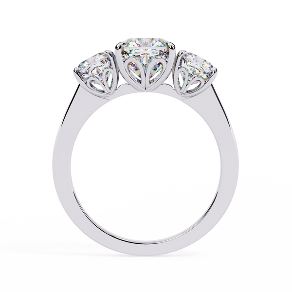 White Gold Three Stone Cushion Cut Diamond Trilogy Ring