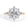 Yellow Gold Round Diamond Starburst Halo Engagement Ring