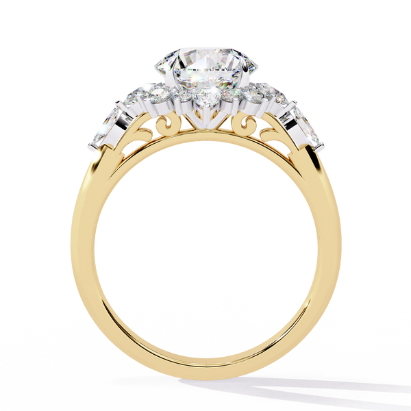Yellow Gold Round Diamond Starburst Halo Engagement Ring