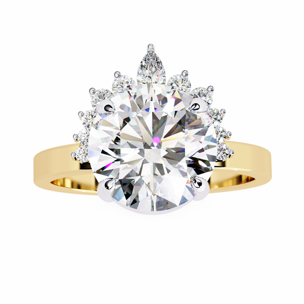 Yellow Gold Round Diamond Crown Halo Solitaire Ring