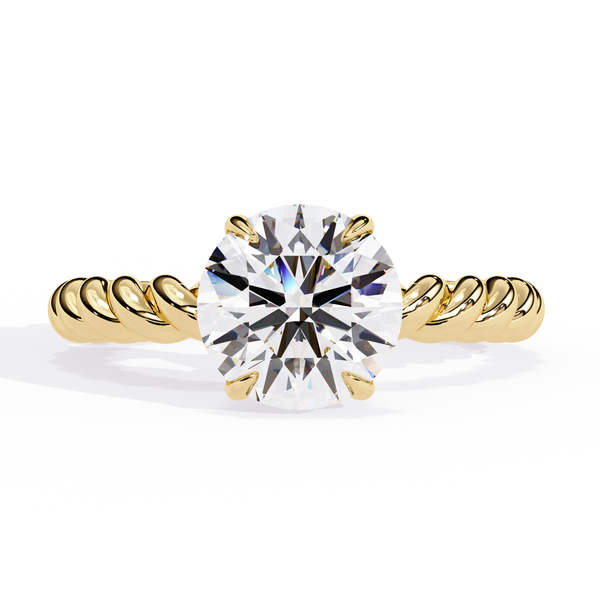 Yellow Gold Round Diamond Rope Twist Solitaire Ring