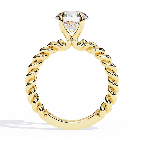 Yellow Gold Round Diamond Rope Twist Solitaire Ring