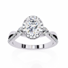 White Gold Oval Cut Diamond Halo Ring with Marquise Accents and Twisted Pavé Band